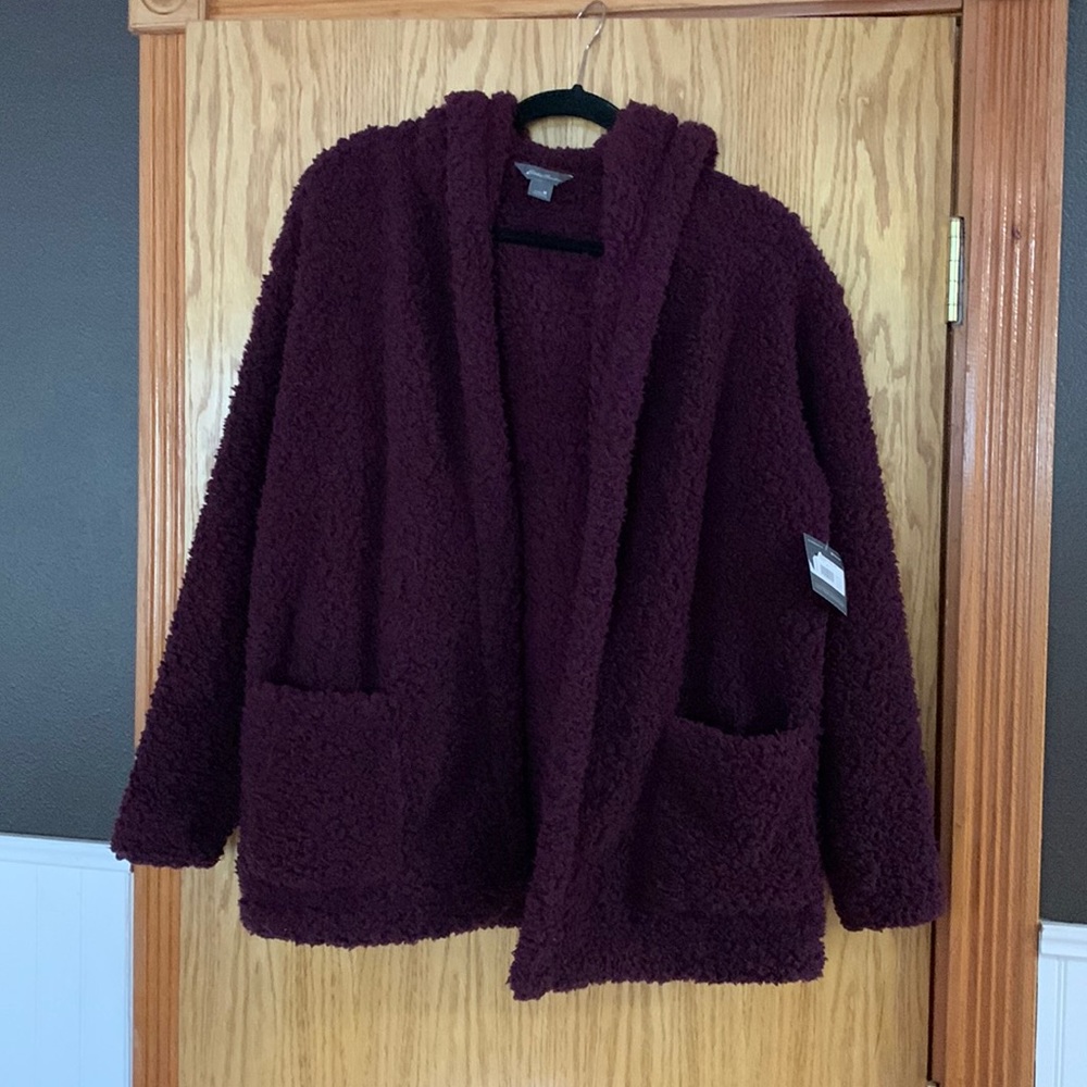 Purple Sherpa hooded cardigan